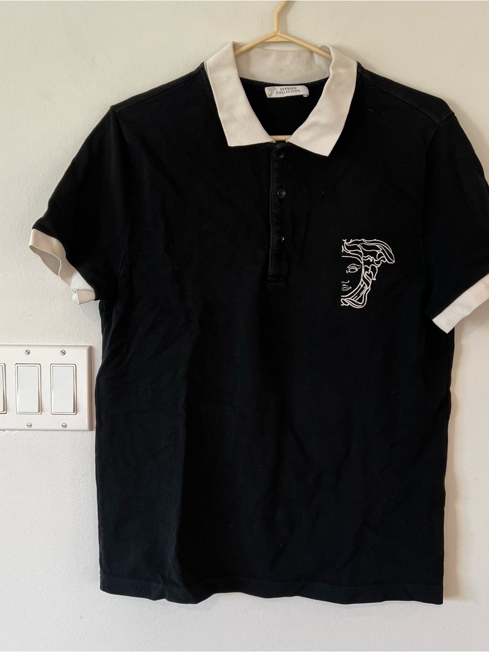 Versace Collection Black Polo with White Collar and Sleeve Trim Men’s L